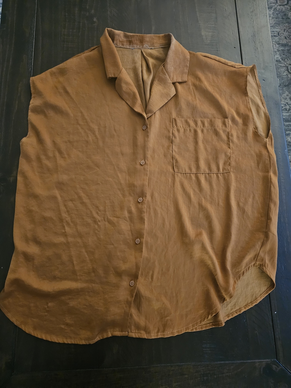 Sleeveless Camp-Collar Blouse in Warm Rust Brown
